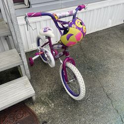 Kids Bicycle With Training Wheels And Helmet Like New 