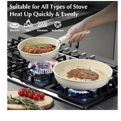 White Non-Stick Ceramic Cookware Set, 5-Piece Pots and Pans Set with Detachable Handles, Perfect for Everyday Cooking, RV Camping, and Compact Kitchen