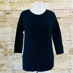 Merona Women's Black Ribbed Knit Tunic Sweater, Medium, 3/4 Sleeve