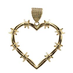 Woman’s Ladies 14k Yellow Gold 2” Inch Large Barbed Wire Heart Pendant For Necklace GP3120117