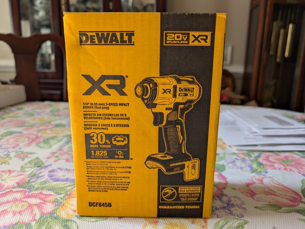 DEWALT 20V MAX XR Impact Driver, Brushless, 1/4", 3-Speed, Bare Tool Only (DCF845B)