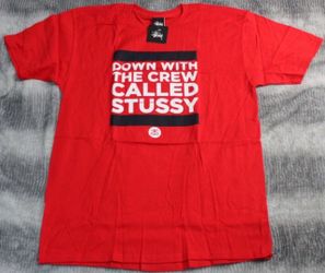 Size L - Men's Stussy Down with The Crew Red Tee 
