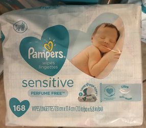 Pampers sensitive wipes new sealed 3 pop top pack 168 wipes❤️