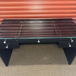 OFFICE GLASS TABLE FURNITURE DESK BLACK 5 DRAWERS A1