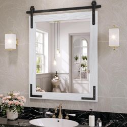 JIINGYO FARMHOUSE WHITE WOOD FRAMES WALL MIRROR
