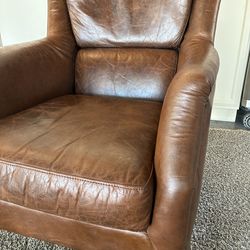 Four Hands Distressed Top Grain Leather Stafford Club Chair & Ottoman Cigar FREE DELIVERY