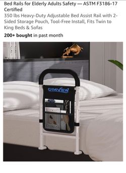 Bed Rails for Elderly Adults Safety — ASTM F3186-17 Certified.
350 lbs Heavy-Duty Adjustable Bed Assist Rail with 2-Sided Storage Pouch