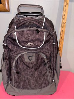 High Sierra Powerglide Wheeled Rolling Backpack Large Gray Brown 22” EUC!