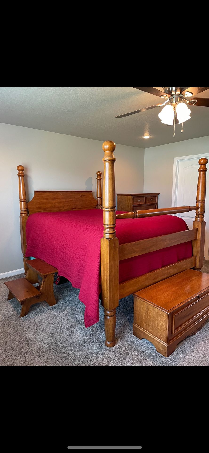 Queen Bed frame with Stairs, Chest Of Drawers, and Dresser with Mirror