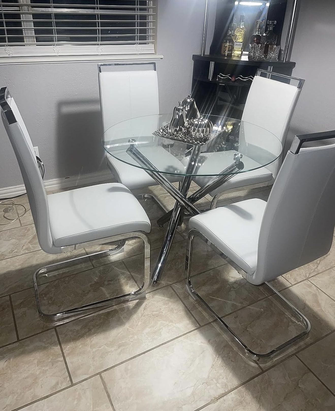 Silver Base And Glass Dining Table