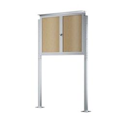 NNOVART Standing Enclosed Bulletin Board 48”x36”, Outdoor Lockable Community Sign with Aluminum Frame and Metal Pole, Enclosed Bulletin Board Weatherp