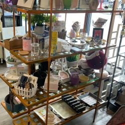 4 Tier Metal + Glass Shelves $50.    2 Available 