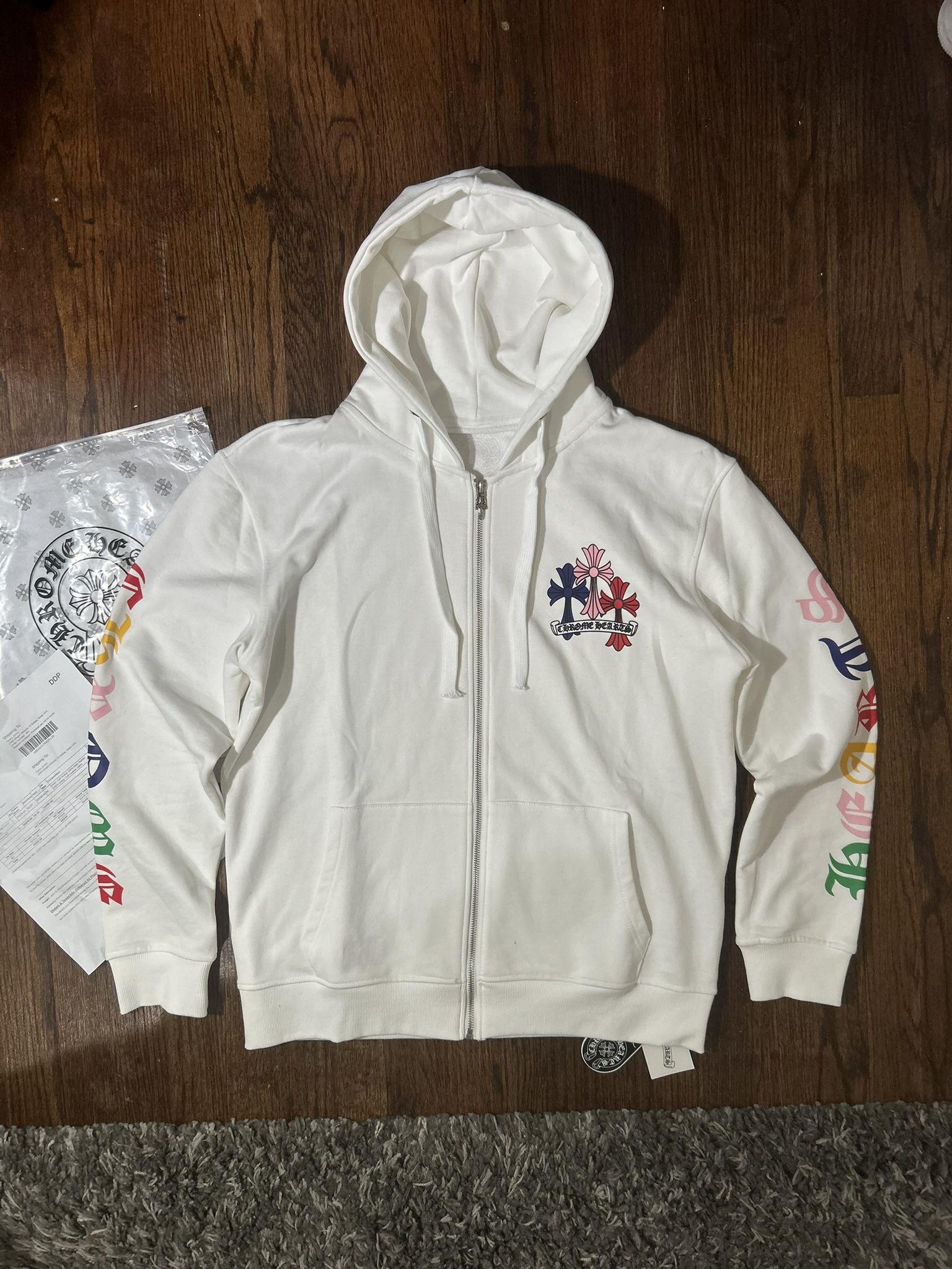 Chrome Hearts Multi Color Cross Cemetery Zip Up Hoodie Whiteš„