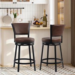 Set of 2 Brown Faux Leather Counter Stools