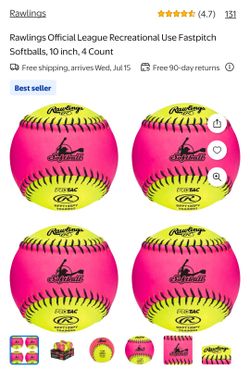 Rawlings Official League Recreational Use Fastpitch Softballs, 10 inch, 4 count