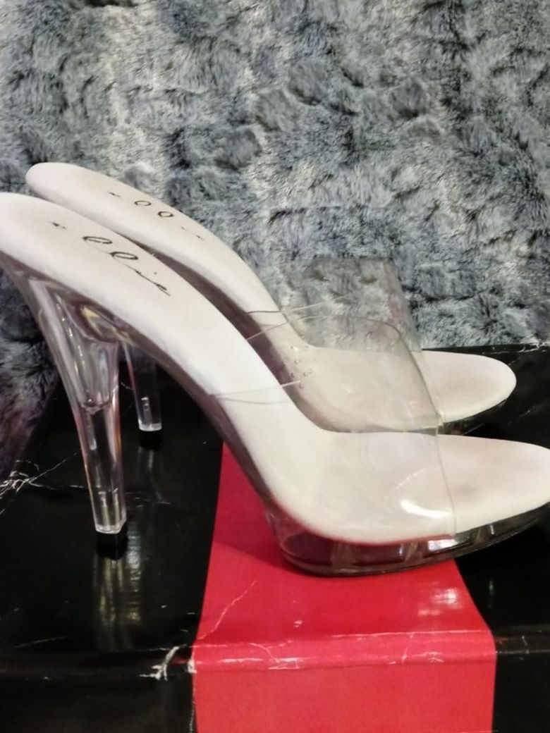 Ellie Clear Slip On Dancer Heels with 5 inch stiletto heel