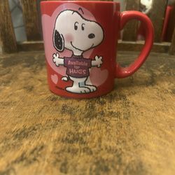 Hallmark 3D Peanuts Snoopy “ Available For Hugs “ Red Tea Coffee Cup 12 oz Mug