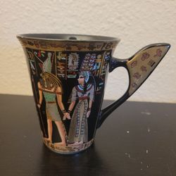 Egyptian Pharaoh Porcelain Mug Black Blue Gold 4.5” high ( Very good Condition )