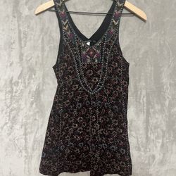 Vintage Free People 100% Silk Embroidered Beaded Boho Mini Size-0