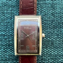 Vintage Furla watch with wine colored leather strap