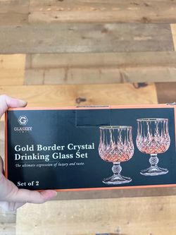 Glaskey Gold Border Crystal Drinking Glass Set of 2