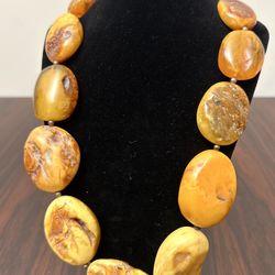 Huge Natural Carved Butterscotch Baltic Amber Necklace 171g