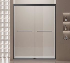 Semi-Frameless Shower Door, 55-60" W x 76" H, 1/4"，Matte Black