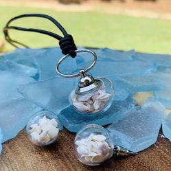 Miniature Seashells in Glass Pendant & Earrings