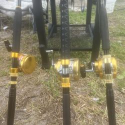 Three Penn International Reels/Custom Rods Excellent Condition 