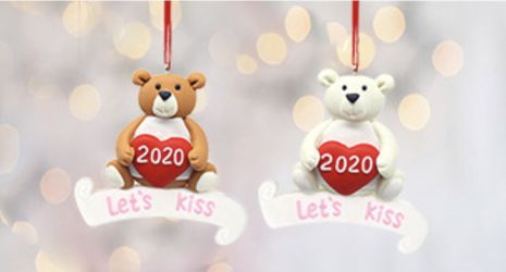 Christmas Ornaments Handmade Clay Dough Teddy Bear Hanging Ornament, Cartoon Keychain Pendant Couples Gift, Xmas Tree Decoration- Set of 2