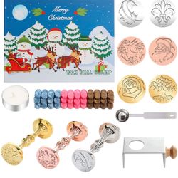 Wax Seal Stamp Kit, Christmas Gift Box, Wax Stamp kit 10pcs, 6 Pcs Sealing Wax Stamps, Retro Sealing Stamp for Ideal for Christmas Card, Birthday Card