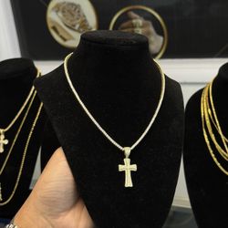 Gold Tennis Chain With Cross Pendant For Women Set