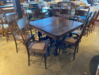 Antique Claw Foot Dining Table with 6 Cane Seat Chairs