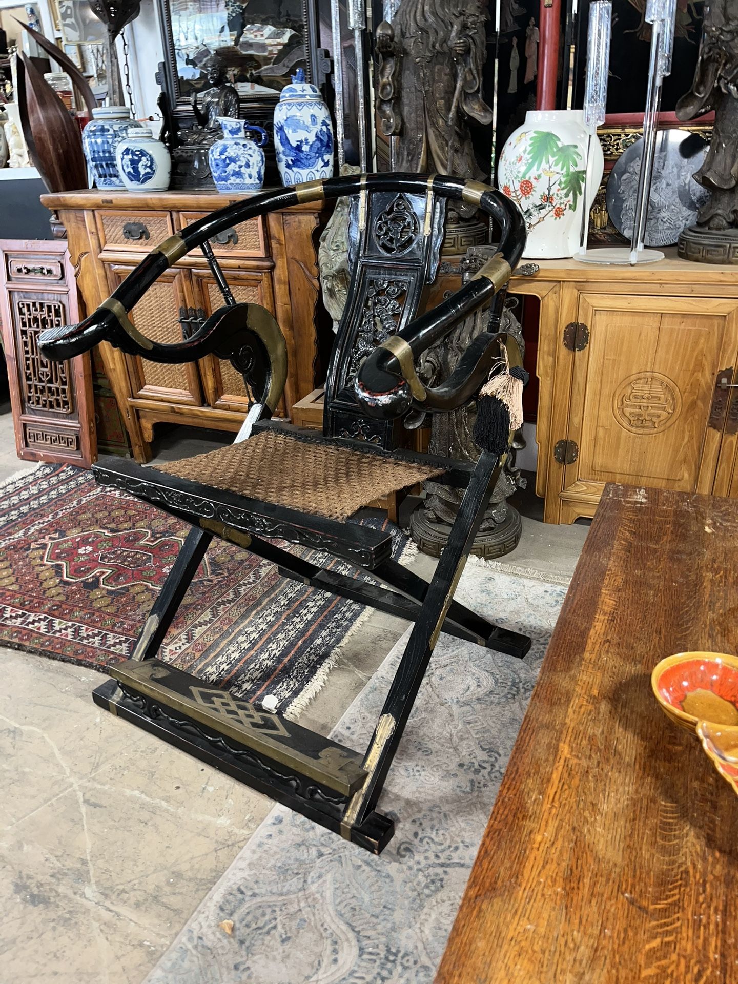 Antique Chinese Huanghuali Horseshoe Folding Throne Chair