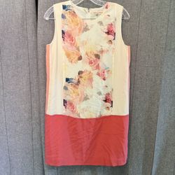 Rebecca Taylor Enchanted Gardens Pink Shift Tank Drop Waist Silk Dress Size 4