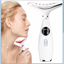 Face and Neck Beauty Massage Wand, 3 Modes - 9 Vibration Frequencies - LED - Heating, 3-in-1 Facial Sculptor for Skin Care at Home Therapy Face Massag