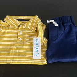 NWT!carter’s baby boy  2-Piece Striped Polo Bodysuit & Pants Set