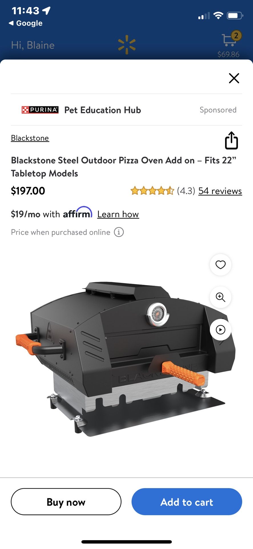 Blackstone 22” Griddle Pizza Oven Conversion Kit