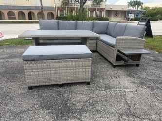 Outdoor Wicker Sectional Patio Set with Table and Ottoman