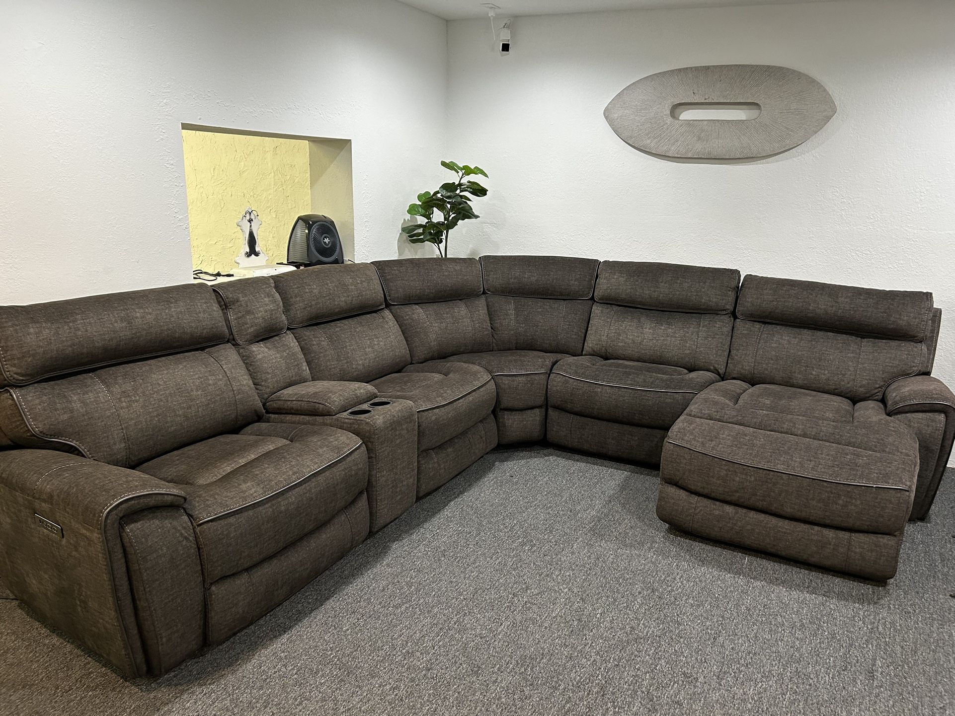 Furniture- High Performance Fabric 6 Pc Sectional With 2 Power Recliners- Hutchenson