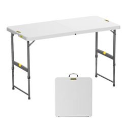 Table 4 Foot, Effortless Quick Adjustable Height Foldable Small Card Table, Fixing Lock, Stable for Party Dining Events Picnic Indoor Outdoor Camping,