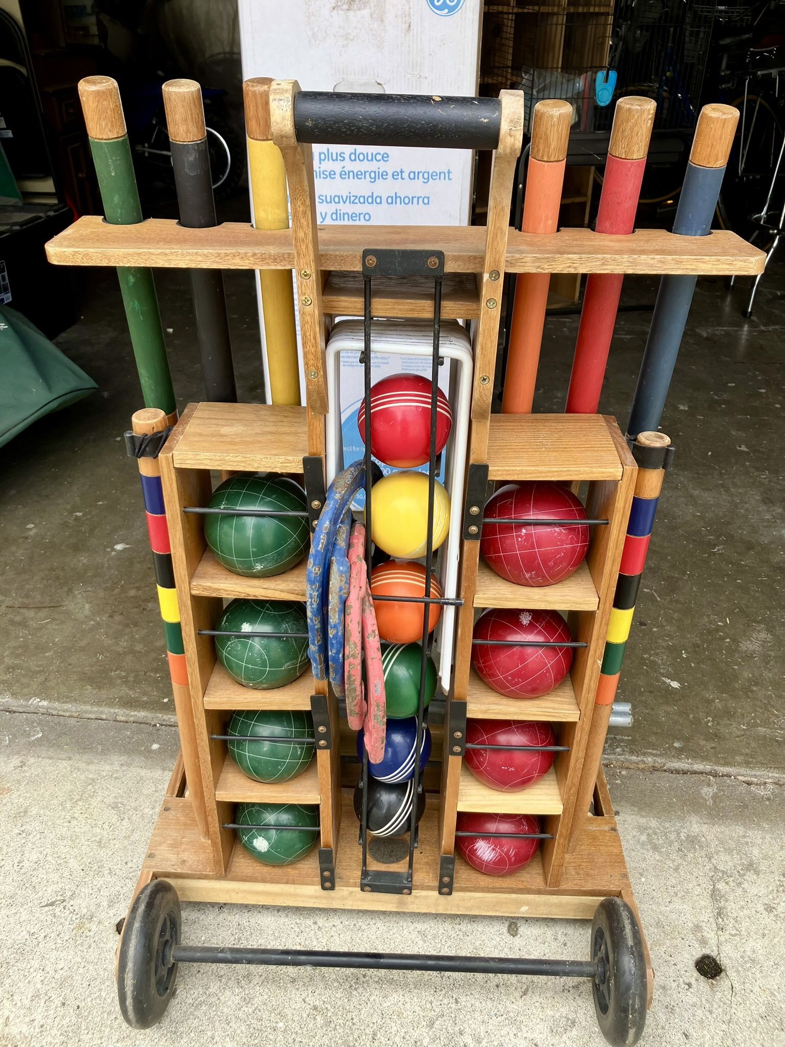 Vintage Croquet, Bocce Ball & HorseShoe Yard Game Set Mothers Day Family Game