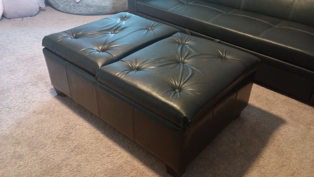 Black Leather Storage Ottoman - Excellent Condition