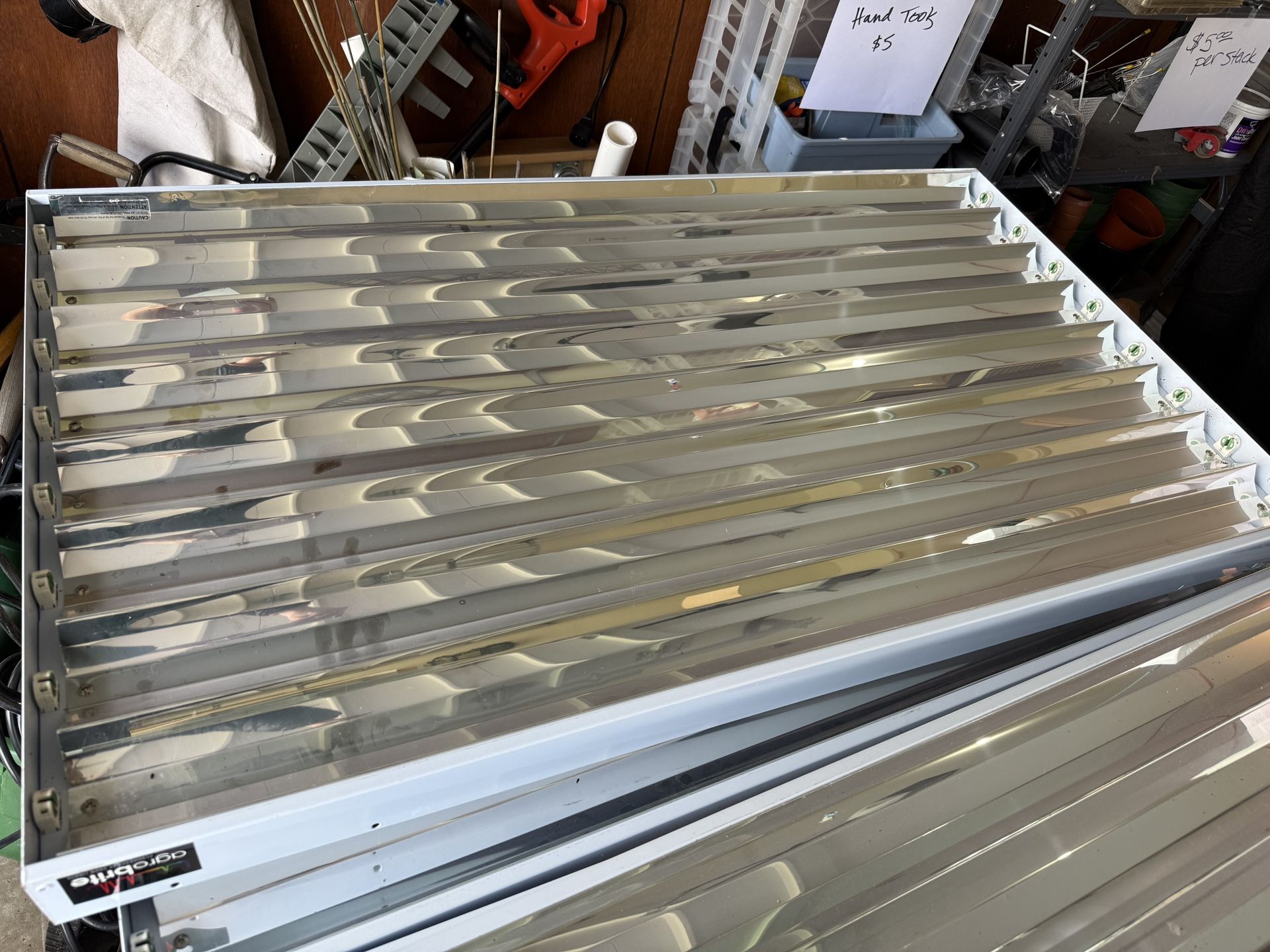 T5 agrobrite grow lights. 4 8 bulbs units($170 each), 2 6 bulb units($150 each); 2 timers ($15 each)