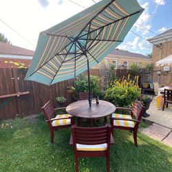 6 Piece Outdoor Teak Patio Garden Set With Tilting sunbrella  Umbrella 