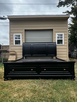 Black Sleigh Bed Frame with Storage Drawers