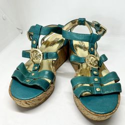 MICHAEL KORS TURQUOISE LEATHER WEDGES SIZE 6