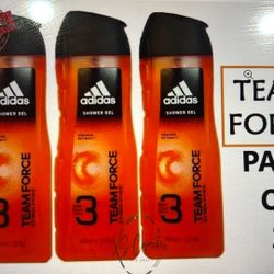 3X ADIDAS TEAMFORCE STIMULATING SHOWER GEL 3 IN 1 HYDRATING 400ML PACK OF 3 ORAN