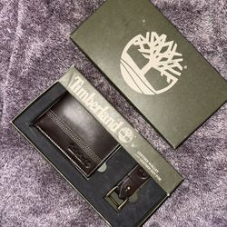 Timberland Mens Brown Leather Wallet And Leather Key Fob Set