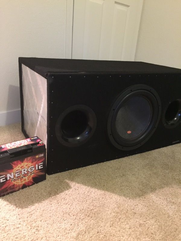 Memphis audio M5 12" subwoofer in ported Obicon box W/ Energie PB1200 Power Cell